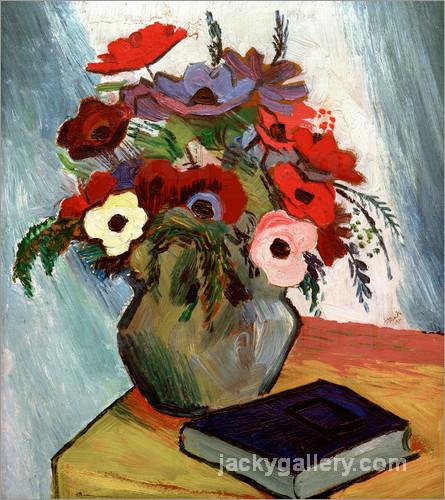 Still life with Anemones and Blue Book, August Macke painting